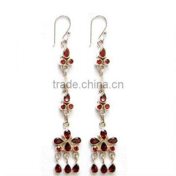 .925 Stelring Silver Red Garnet Gem Stone Earrings