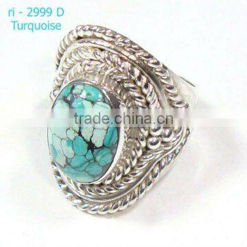 Indian Silver Ring, Tibetan Turquoise Ring, Fashion Ring