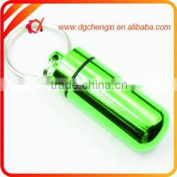 2016 Hot Sale Green Round Bottom Waterproof Pill Box With Keyrings,Earplug Storage Bottle