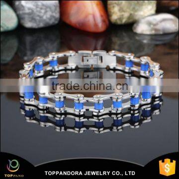 Classic Men's blue 316L Stainless Steel bicycle chain Bracelet For Sale