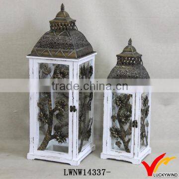 metal glass wood floral white painted handmade lantern