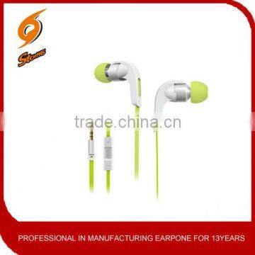 stereo flat cable Hands free earphone with mic and volume control