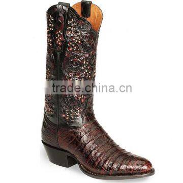 black brown cowboy&cowgirl wine genuine full grain leather Signature Series Caiman western boots wholesale