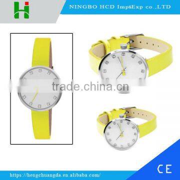 New fashion design stainless steel case real leather strap wristwatch for women