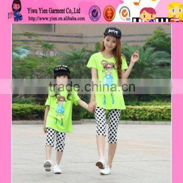 2015 Fashion Sunshine Mother And Daughter Family Suit Elegant Printed Cheaper Mother And Daughter T-Shirt