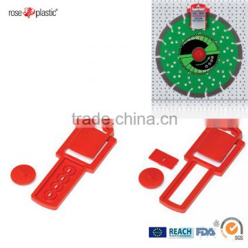 Polystyrene PS plastic hacksaw blade hanging clip with hanger for display and show Disc Clip DC