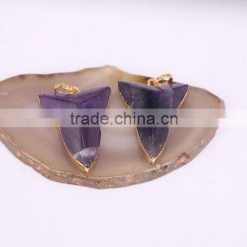 Natural Amethyst Gem Stone Pendant, Stone Point Pendant, Gold Plated Edged Drusy Amethyst Pendant, Druzy Pendant