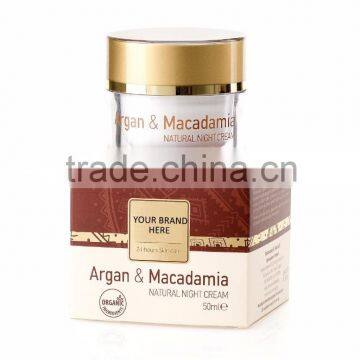 Night Face Cream With Argan and Macadamia Bio Oils, Natural Cosmetic Products - 50 ml. Private Label Available. Made in EU