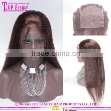 New Design 100% Indian Human Hair #4 Silky Straight Wave Silk Top Full Lace Wigs