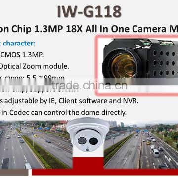 IW-G118 H.264 CMOS 1.3MP WDR 18X Optical Zoom Camera Module