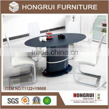 Black oval glass dining table with 4 chairs / mdf base dining table oval glass top dining table