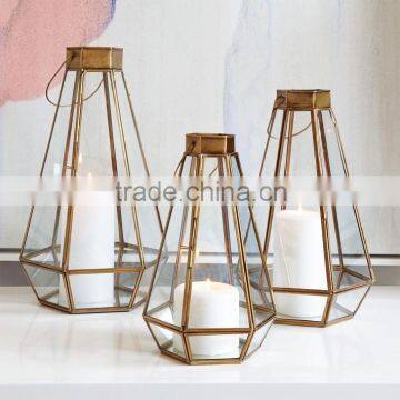 Brass 3pcs set Lantern , Brass Antique finish lantern glass and metal lantern new design ,candle holder , candle lanterns