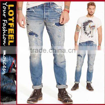 Biker Jeans Blue Denim jeans pantalon (LOTK093)