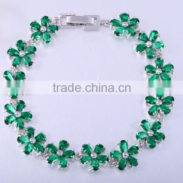 Green stone flower bracelets,cubic zirconia bracelet,brass bracelets christmas gift