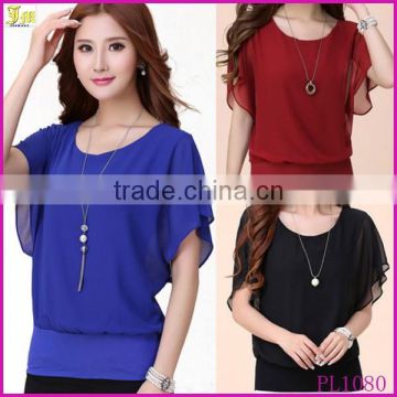 Hot Fashion 2015 Summer Plus Size Women's Slim Bat sleeve Chiffon Shirt Loose Casual Blouse Women Tops Hot