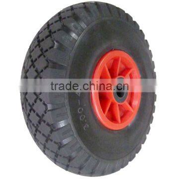 10inch 3.00-4 FLAT FREE PU foam wheel PU wheel with roller bearing plastic rim