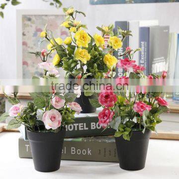 Home Wedding Decoration Artificial Silk Roses Small Potted Bonsai photo-3