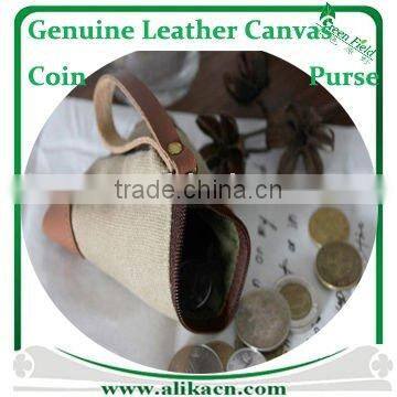 Genuine Leather Canvas Coin Purse