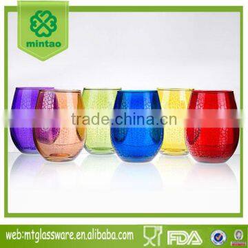 Colorful Textured Stemless Wine Glass Tumbler Water Drinking Cup