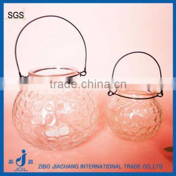 transparent pumpkin shape glass candle jar with metal holder