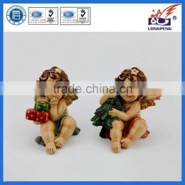 European Sitting Poly Angel Cherub Holding Christmas Tree/Gifts Statue for Home Decor