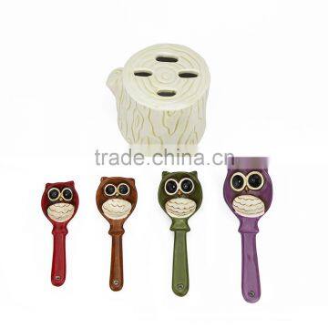 Adorable Owl Design Ceramic Spoon Utensil Holder-Set of 4,Hollow Interior Storage Holder Organizer,Kitchen Storage Crock photo-2