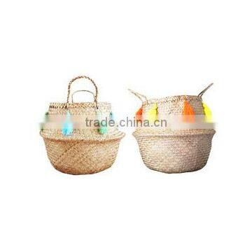 Pompom and Tassel Belly Seagrass Basket photo-3
