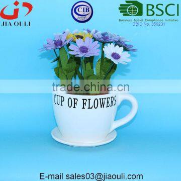 Cup of Flowers With Saucer Ceramic Cup Flower Pot photo-5
