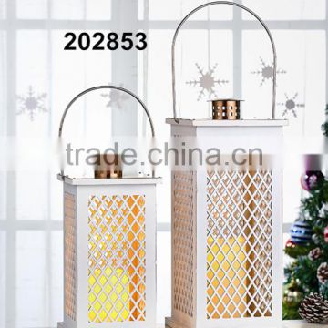 Christmas Decorative White Wooden Lanterns With LED Candles Installed