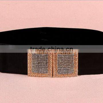 Wholesale Luxury Rhinestone Paved Ring Type Alloy Buckle Wide PU Waist Belt photo-3