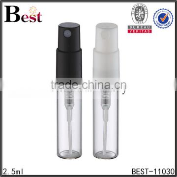 wholesale cosmetic packaging 2.5ml clear bottle perfume mini white black pump sprayer glass perfume bottle china best selling