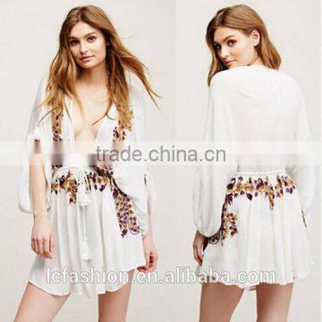 Wholesale V-neck Maxi Design Top Black Long Sleeve Embroidery Sexy Mini Top photo-3