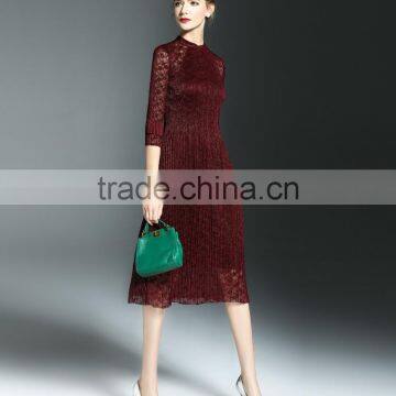 Elegant Lady Lace Hollow Out Embroidery A-line Pleated Fold Lace Dress photo-5
