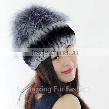 CX-C-244C Ladies Fashion In Stock Hats Rex Rabbit Fur And Sliver Fox Fur Hat Cap photo-2