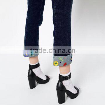 Ladies Denim Jeans Trouser Bottom With Embroidery Pattern photo-4