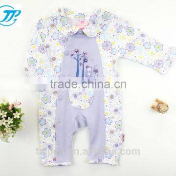 2015 Summer Designs 100% Cotton New Born Baby Romper Girls Knitted O-neck Purple Flower Bodysuits