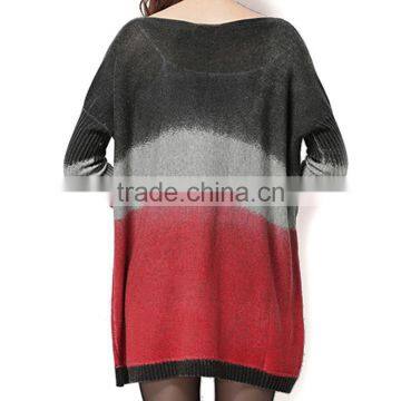 Acrylic Color Block Long Sleeve Ladies Pullover Knitted Round Neck Pattern Sweater photo-2