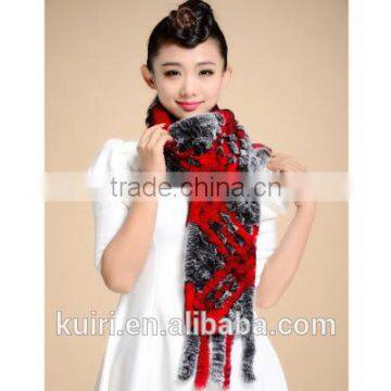 2015 New Style Ear Neck Warmer Ladies Whole Set Long Genuine Rex Rabbit Fur Scarf photo-4