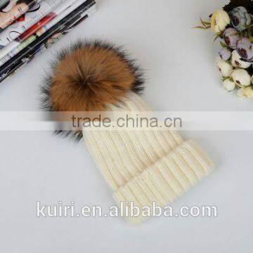 High Quality Cashmere Knitted Hat With Huge Big Fur Pompoms KR-H008 photo-4