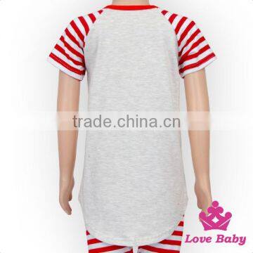 Hot Sale Unisex Summer Clothing Rabbit Pattern Sequin Red Stripe Short Sleeve Kids Easter T shirt