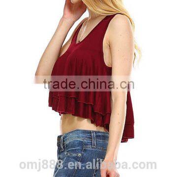 Fashion Ladies Custom Ruffle Crop Top Plain photo-2