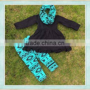 New fashion uae wholesale boutique childrens christmas clothes sets black decorative bule pant goods for children