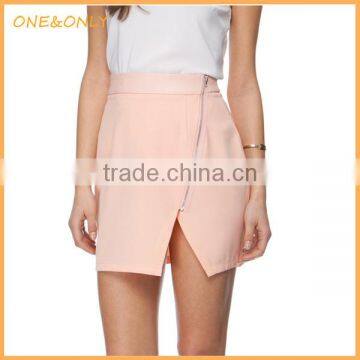Asymmetric Zip Front Wrap Skirt
