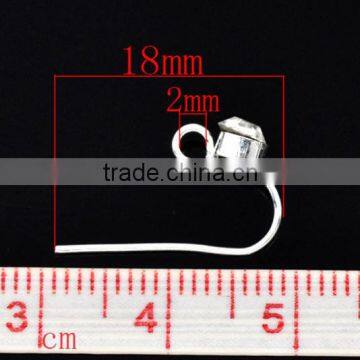 Earwire, With Loop Clear Rhinestone, Copper, Silver Plated, 18x10mm. 5 Pairs photo-2
