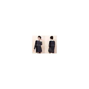 Black Elegant Crew Neck Womens Wool Sweaters , Autumn Long Dress Sweaters