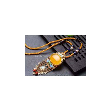 Neffly Jewelry Natural Beeswax Yellow Chanterelles 4 mm With S925 Silver Necklace Inlaid Yellow Chalcedony Bluing Accessories With Blood Amber Beads, Lapis Lazuli, Nam Hung, photo-2