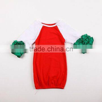 Hot Sale Solid Color Infant Girl Gowns Ruffle Reglan Gown Long Sleeves 0-24 Months