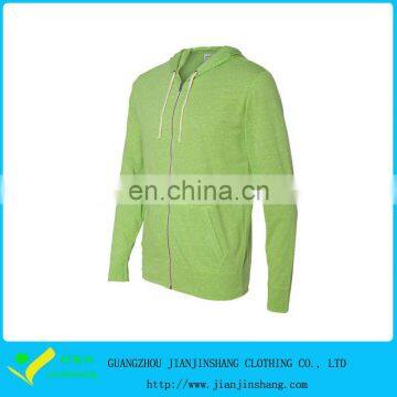 Light Cotton Spandex Green Color Full Length Zip Sweatshirts Hoody