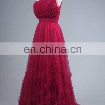 Maxi Design ZZ-P005 Floor Length Unique Skirt One Shoulder Tulle Ruffle Prom Dress photo-3