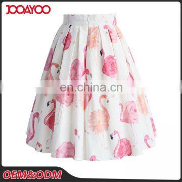 Women Latest Fashionable Floral Print Elegant Flaming-rose Pleated A-line Skirt